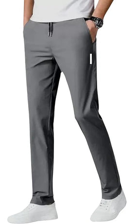 Men's Trousers Elastic Waist 2 Side Pockets |Breathable ,Soft Full Length ( Black + Grey ) - Pack of 2